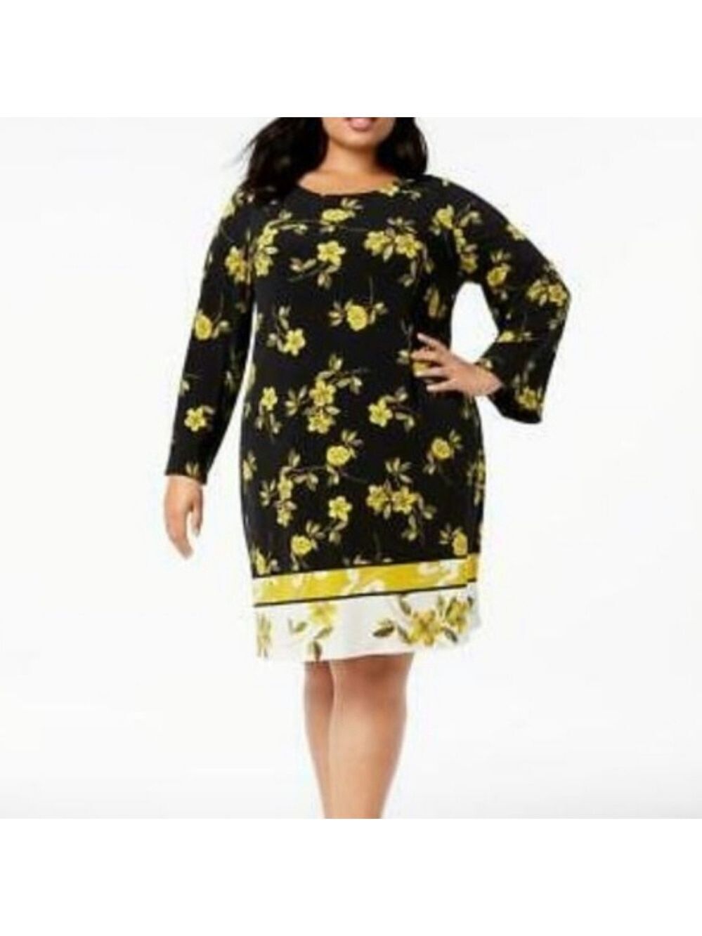 Alfani Petite yellow/black floral long sleeve cottagecore dress. Size 4P